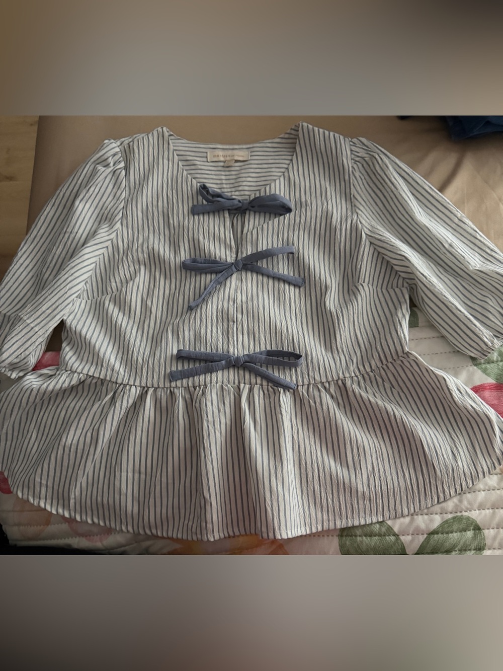 Powder Blue with Ribbons Blouse size Large